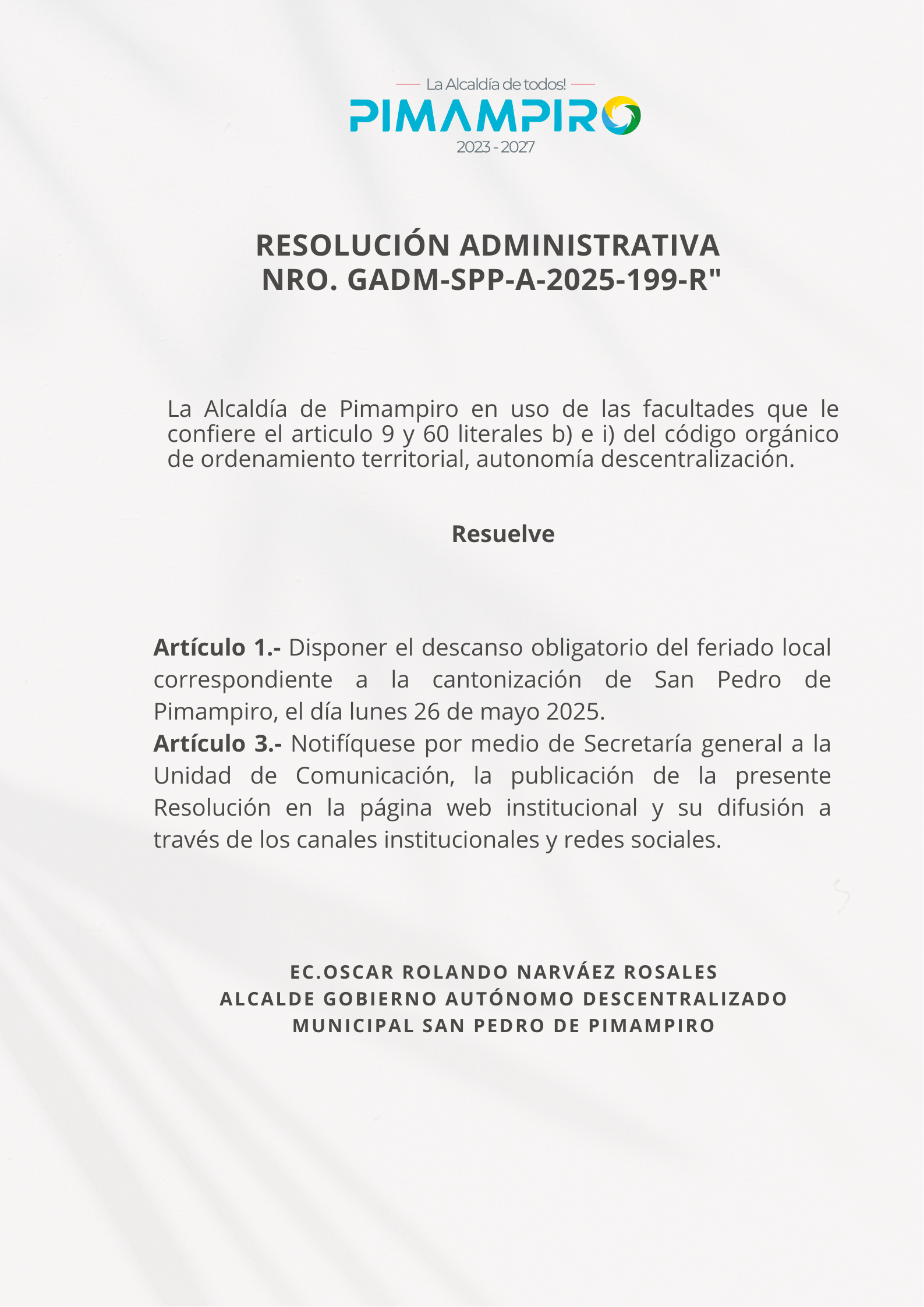Resolución Administrativa Nro. GADM-SPP-A-2025-199R